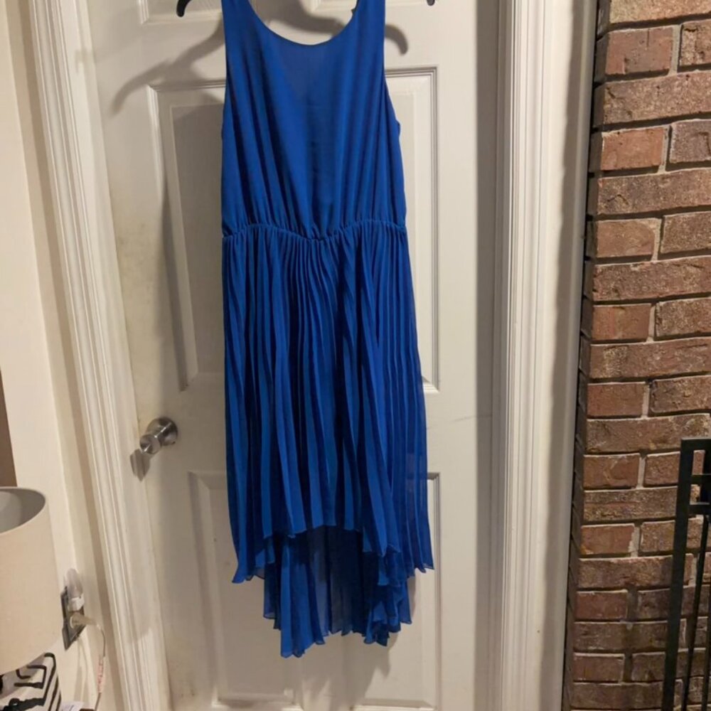 blue flowing dress